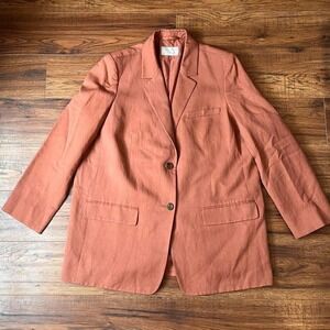 Everlane Rust Terracotta Linen Blazer Coat Women 16 Minimalist Relaxed Fit